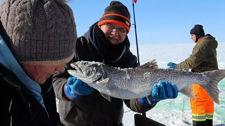 Ice fishing on Great Slave Lake